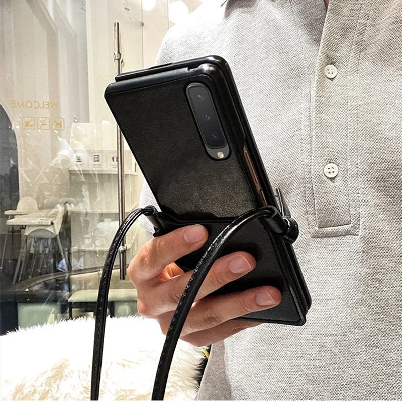 Cute Cartoon Bear Crossbody Leather Phone Case For Samsung Z Fold 7 6 5  Z Fold 5 4 ZFold 4 W25 Card Pocket Phone Cover Funda