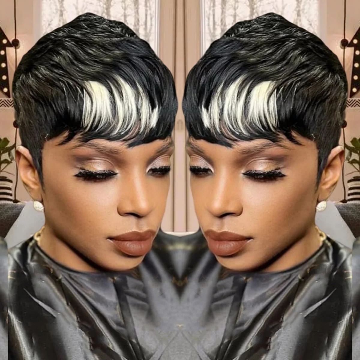 여성용 짧은 레이어드 브라질 인모 전체 기계 제작 가발 색상 1B/613