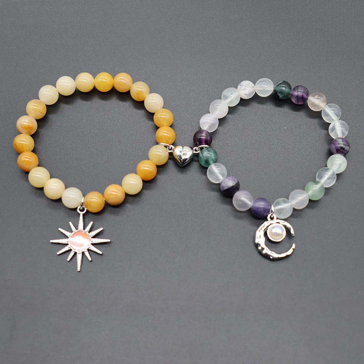 Halloween Gothic Natural Stone Beaded Bracelets Aesthetic Moon Sun Love Magnetic Couples Charm Bracelet Elastic Hand Emo Jewelry