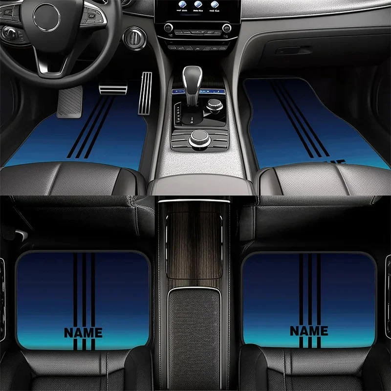 Four-piece Customizable Car Floor Mats, Can Have Names Printed, Featuring A Blue-green Gradient And Black Striped Personalized D