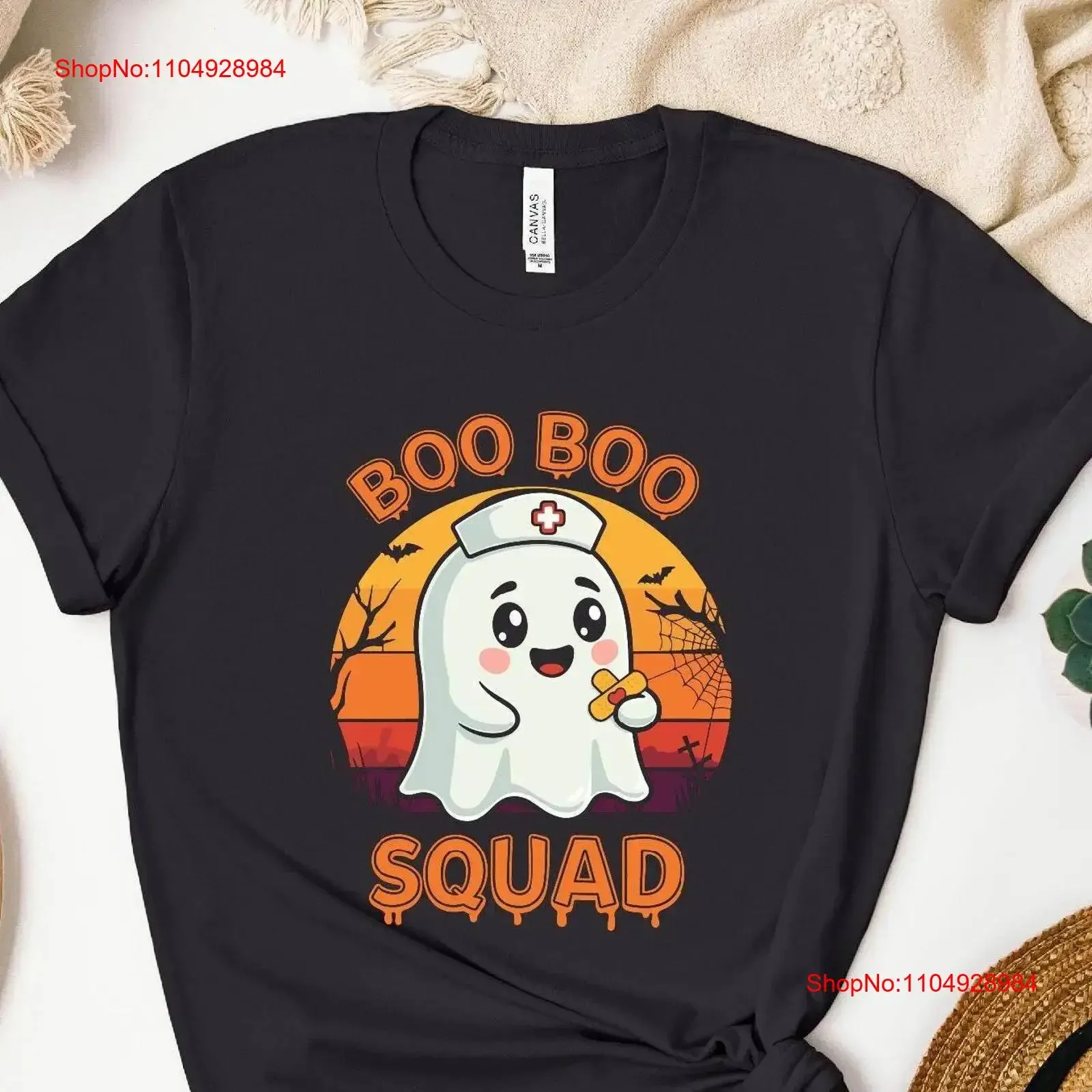 

Halloween Boo Squad T Shirt Ghost Nurse Crew Hospital vintage Washed Comfortable Top For Everyday Wear Stylish graphic Slightly