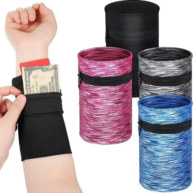 Mini unisex bawełniany portfel na nadgarstek z zamkiem błyskawicznym do fitnessu, biegania, siłowni, jazdy na rowerze - bezpieczna opaska na monety