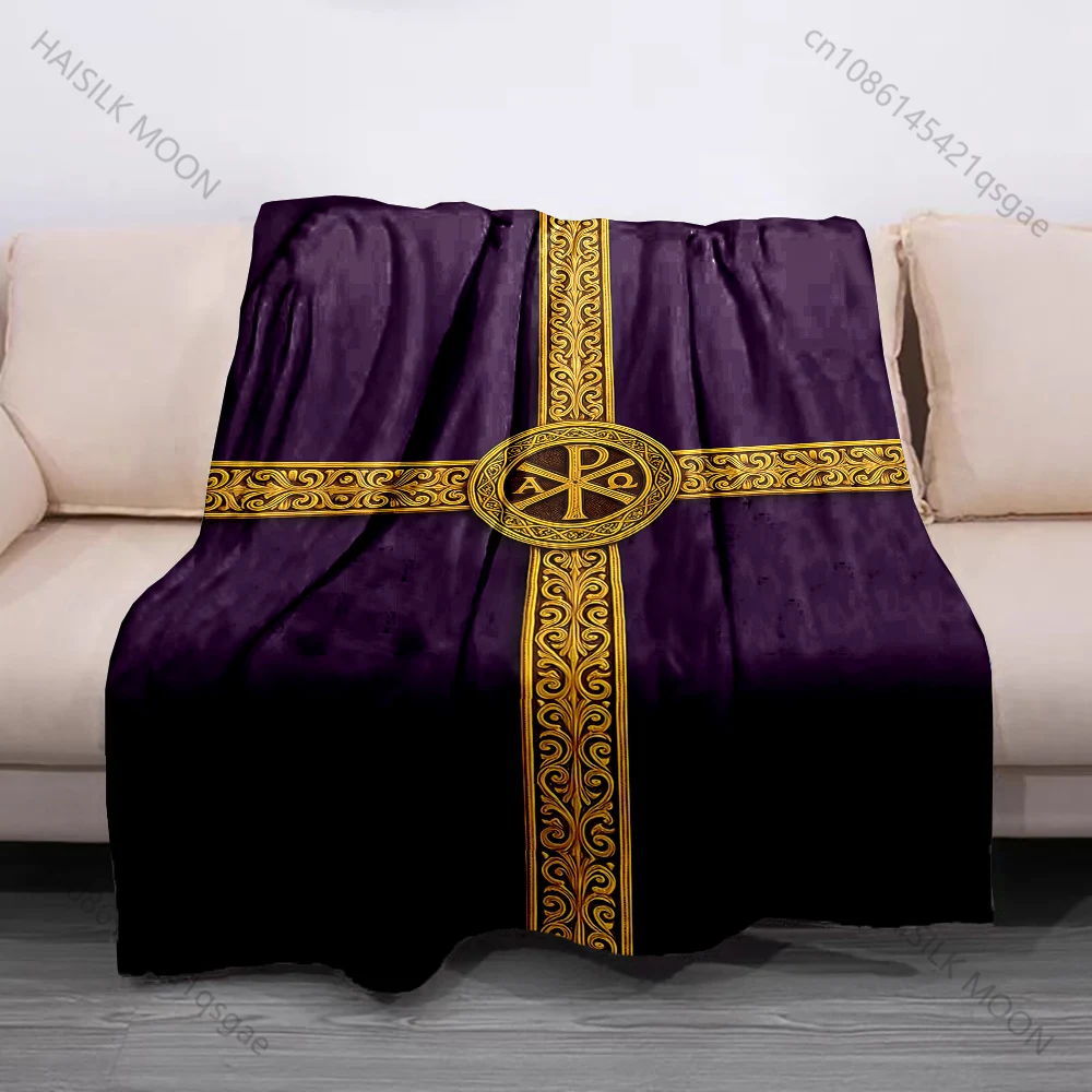 Purple background gold cross design Print Believer Pray blanket Warm soft flannel material suitable for all seasons luxury gift