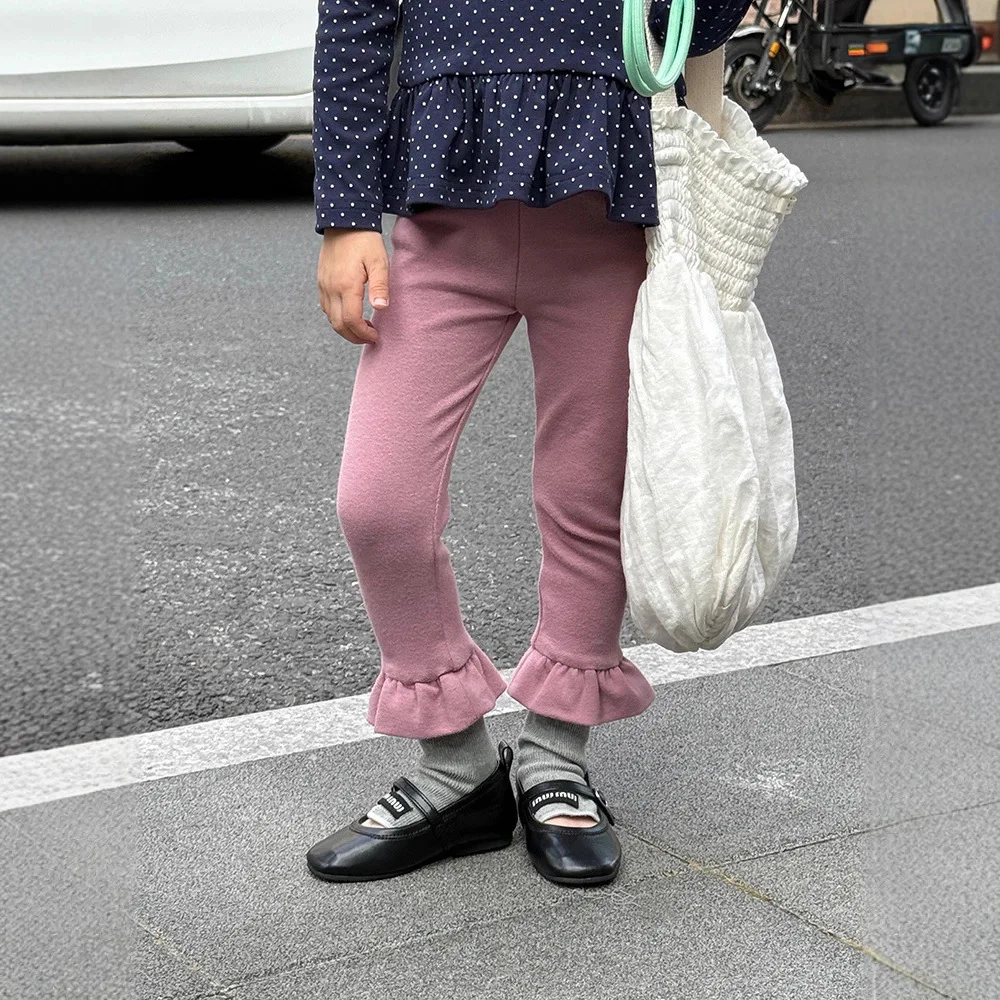 

Children's Clothing 2025 Spring and Autumn Children's Korean Girls Versatile Ruffle Edge Leggings Solid Color Casual Comfortable