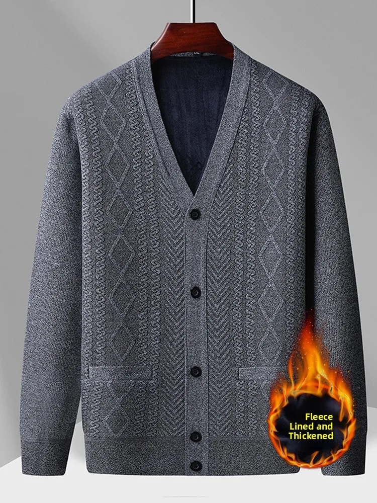 

Men's Fce Lined Thiened Knitted Cardigan Warm Outerwear V-Ne Casual Winter Clothes Busin Casual Sle Long Sve