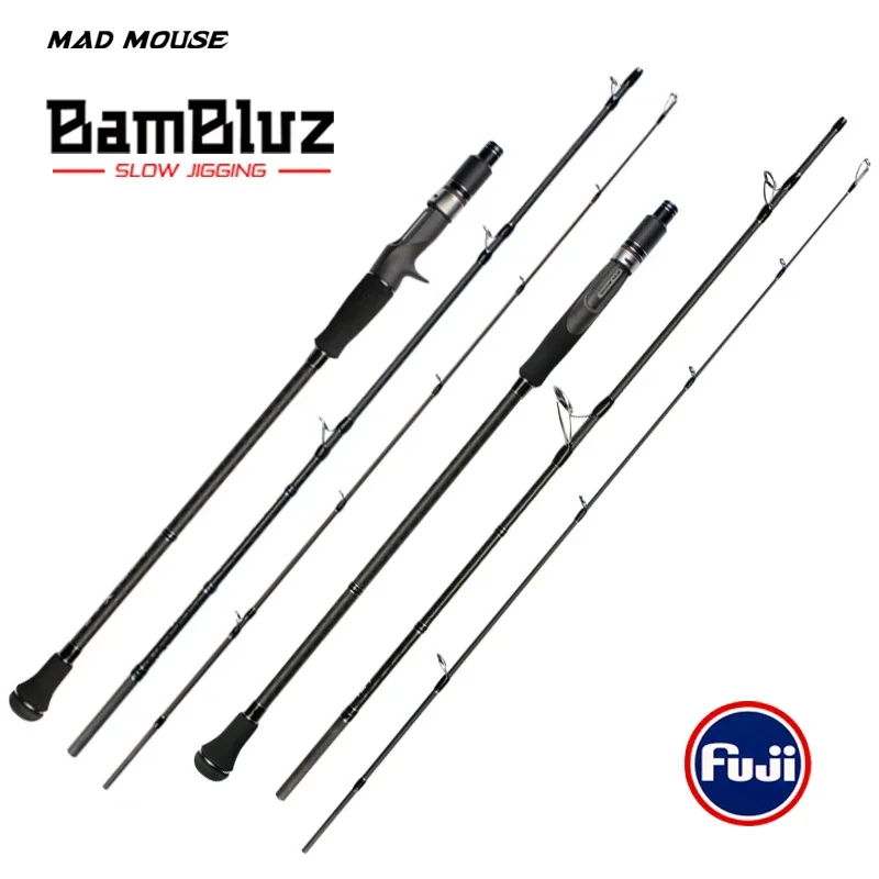 MADMOUSE BamBluz Full Fuji Parts 3 Section Portable Slow Jigging Rod 1.9M High Carbon Spinning Casting Ocean Boat Rod