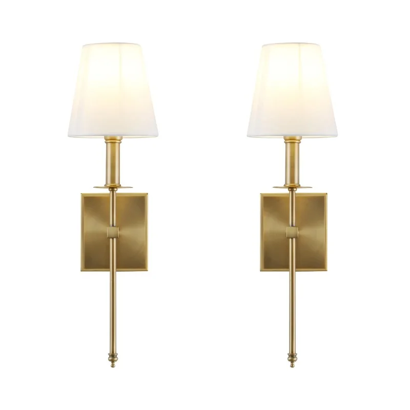 American Style Classic Rustic Industrial Wall Lamps Flared White Textile Lamp Shade Bedroom Bedside