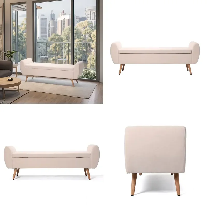 Modern Eco-Friendly Solid Wood Ottoman Storage Bench Fabric Upholstery Multi-Functional for Hotels Living Room Furniture