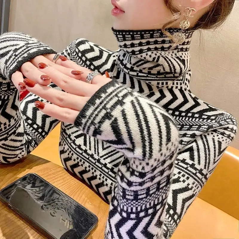 Turtleneck Sweater Female Bottoming Shirt Autumn Winter Fashion Interior Lapping Knitting Long Sleeve Slim Pullovers Women\'s