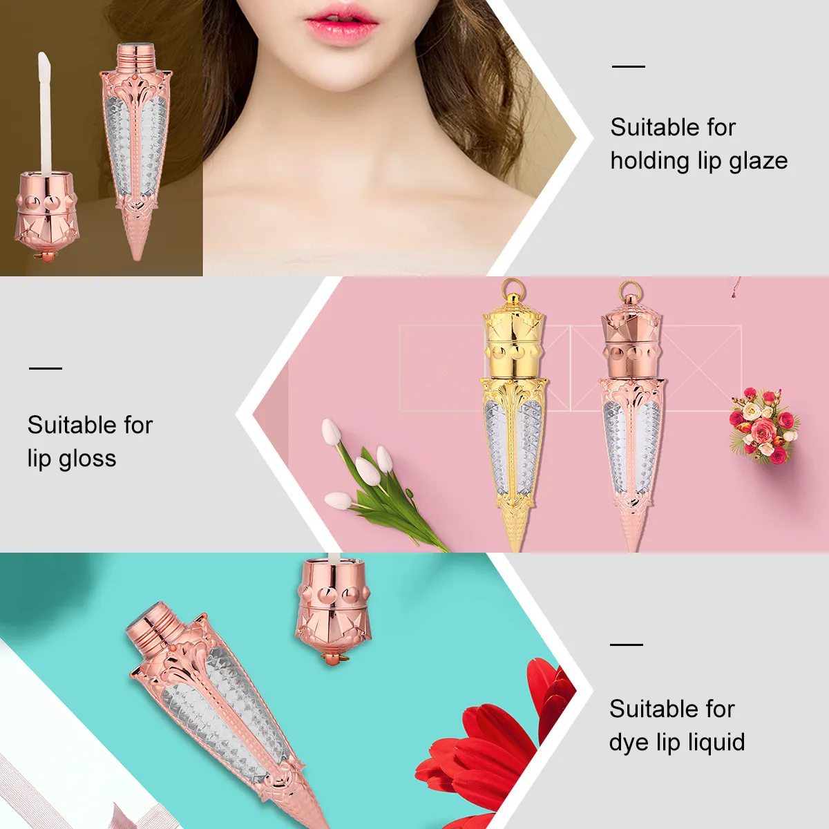 2個入り空のリップグロスボトル クリエイティブデザイン プレミアム素材 ポータブルトラベルサイズ リップオイル液体染料用 - ゴールド