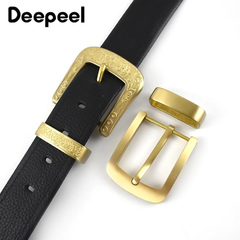 Deepeel 1Pc 40mm Pure Brass Copper Pin Buckle Belt Head Carved Men Women Buckles DIY Leather Crafts Accessory for 38-39mm Belts