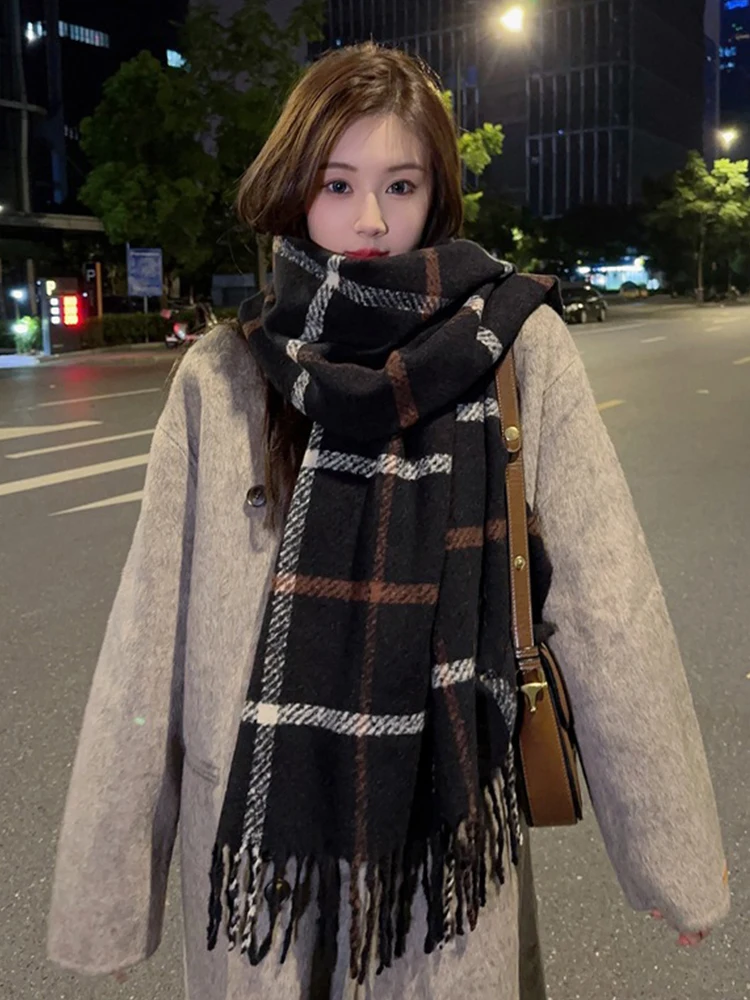 Fashion Knitted Vintage Scarf Headscarf Winter Women Ladies Men Preppy Plaid Scarve Pashmina Mujer Male Foulard Long Wrap Shawl