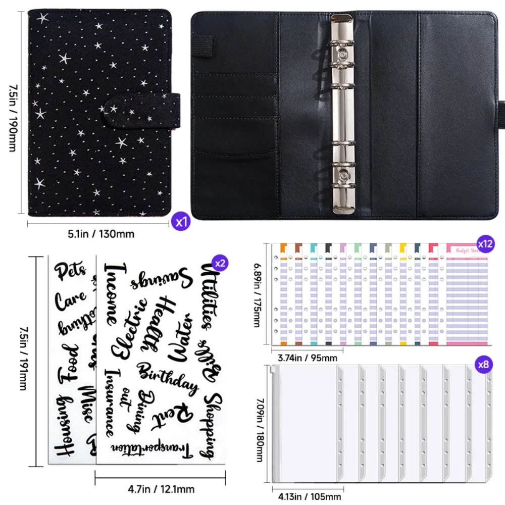 Multi-functional PU Leather Savings Book a6 Budget Planner Notebook Loose Leaf Cash Saving Organizer