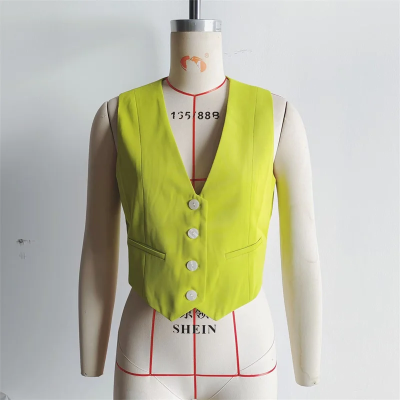 KEYANKETIAN 2024 nuovo lancio gilet con scollo a v da donna gilet corto da ufficio Lady monopetto senza maniche Crop Top capispalla sottile