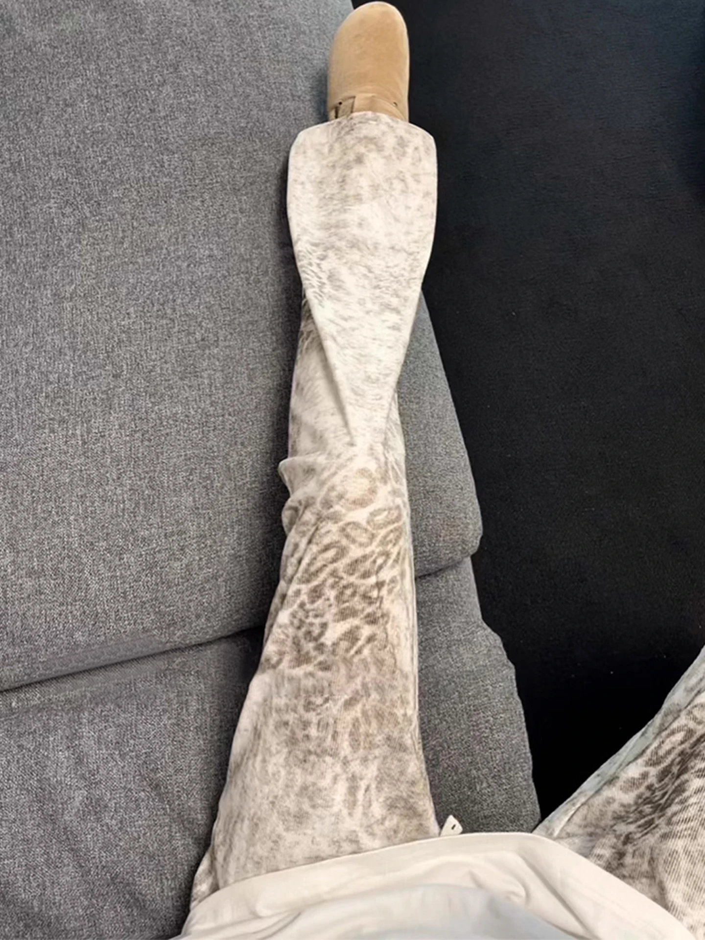 

Khaki Leopard Print American Hiphop Sweatpants Men Women Autumn Winter Fce Lined Thi Straight Leg Sports Casual Pants