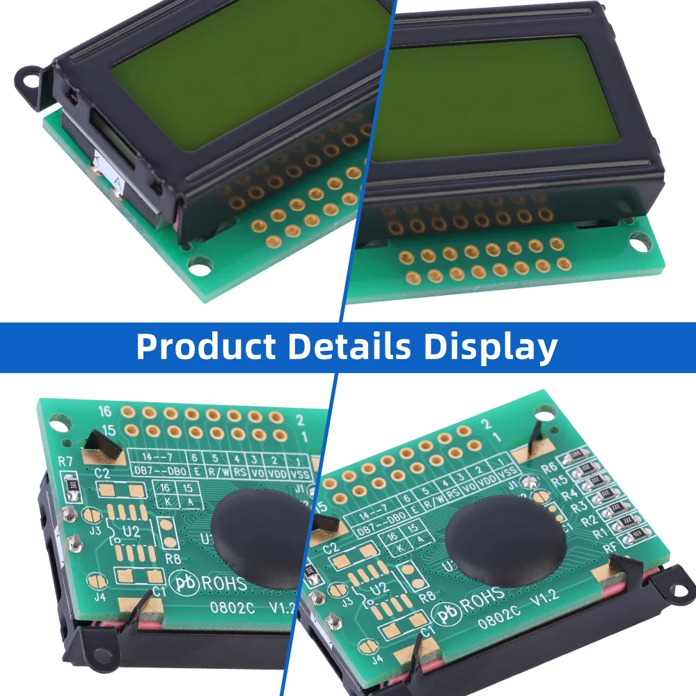 Cyrillic Yellow Green Film 0802C Character LCD Screen 16 PIN ST7066U Development Of Ultra Small Module Support Solution