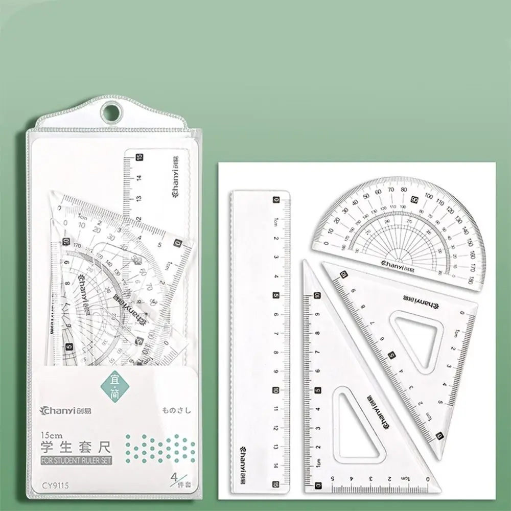 4pcs/Set Multifunctional Straight Triangle Ruler Protractor Set Transparent 4 in 1 Drafting Ruler INS Style Drawing Ruler Class