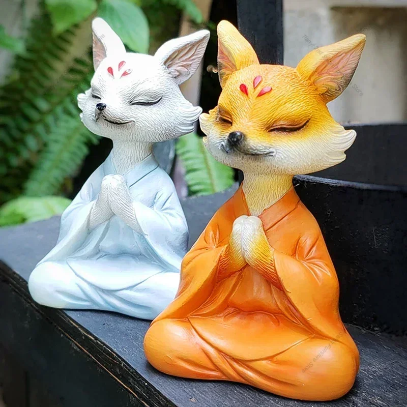 White Nine-tailed Fox Figurines Aesthetic Room Bedroom Garden