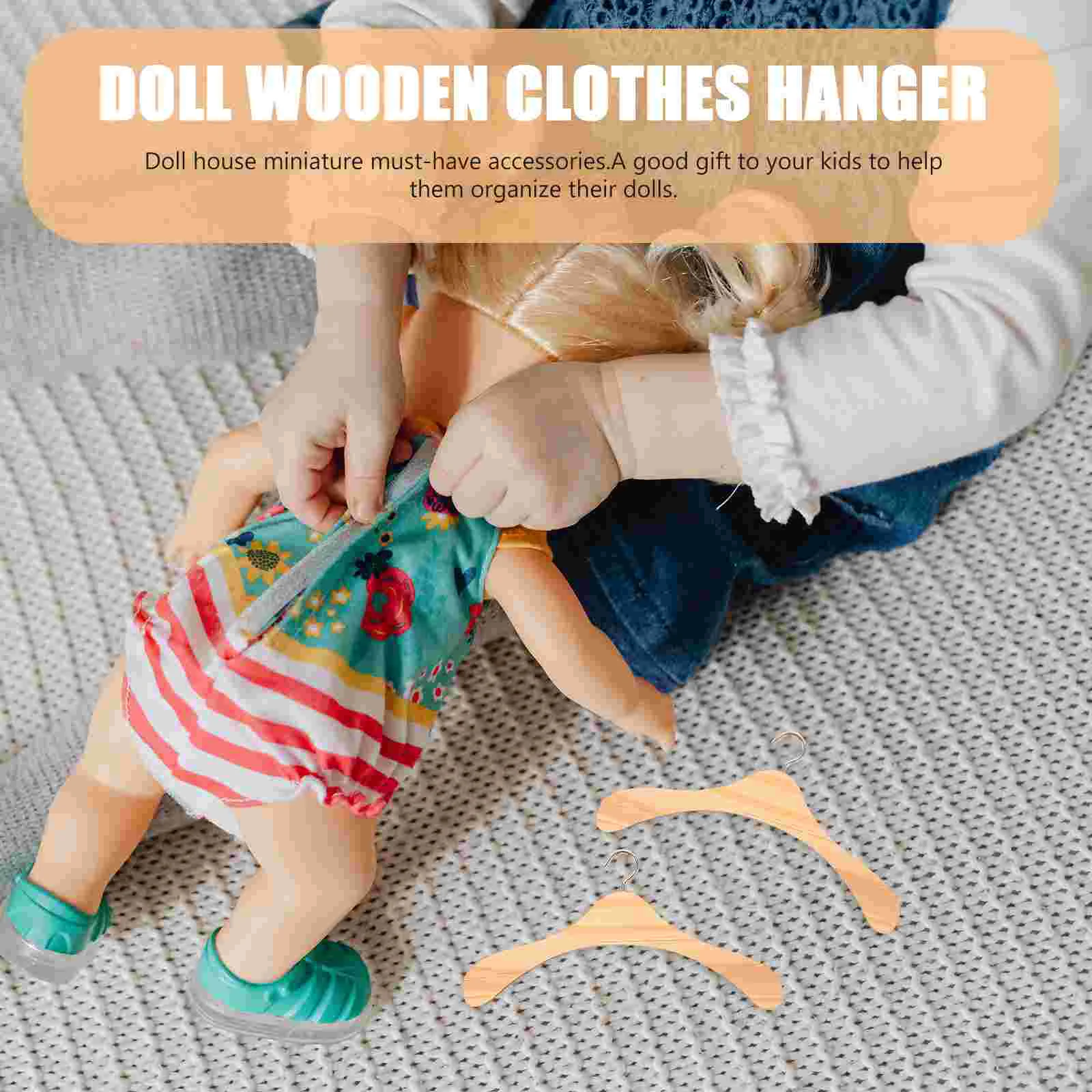 20 Pcs House Accessories Girls Wooden Clothes Hanger Babydoll Bjd Dolls Velvet Hangers