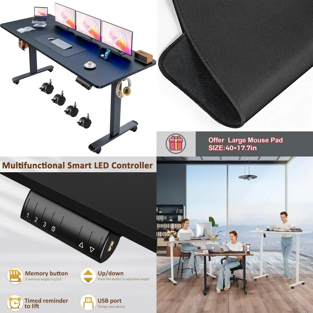 Adjustable Electric Standing Desk 70 x 27 with Dual Beam and Large Mouse Pad, 27-45 Height Range for Office Use