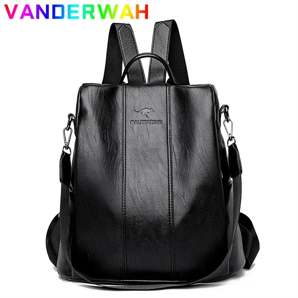 Anti-theft Soft Leather Backpack Women Vintage Shoulder Bag Ladies High Capacity Travel Bagpack School Bag Girl Mochila Feminina