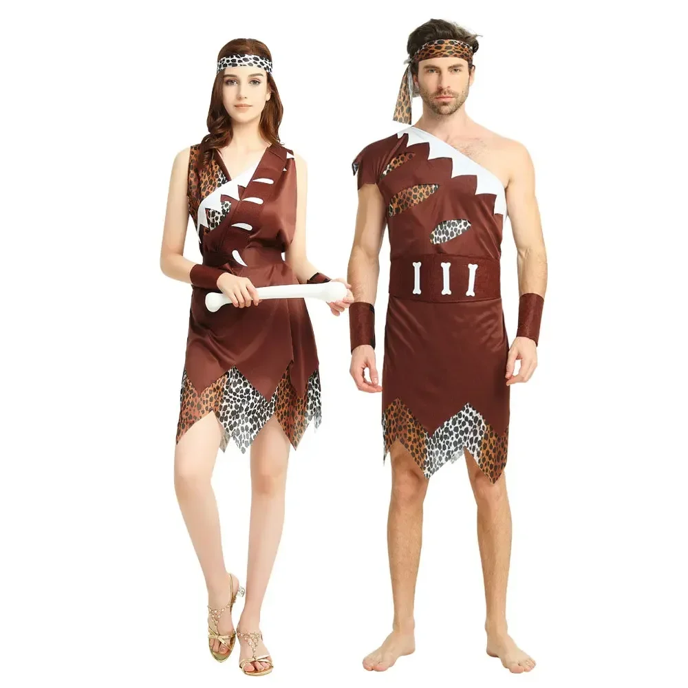 Adult Stone Age Caveman Cavewoman Costume Indians Primitive Cosplay For Men Women Purim Halloween Costumes Fancy Dress