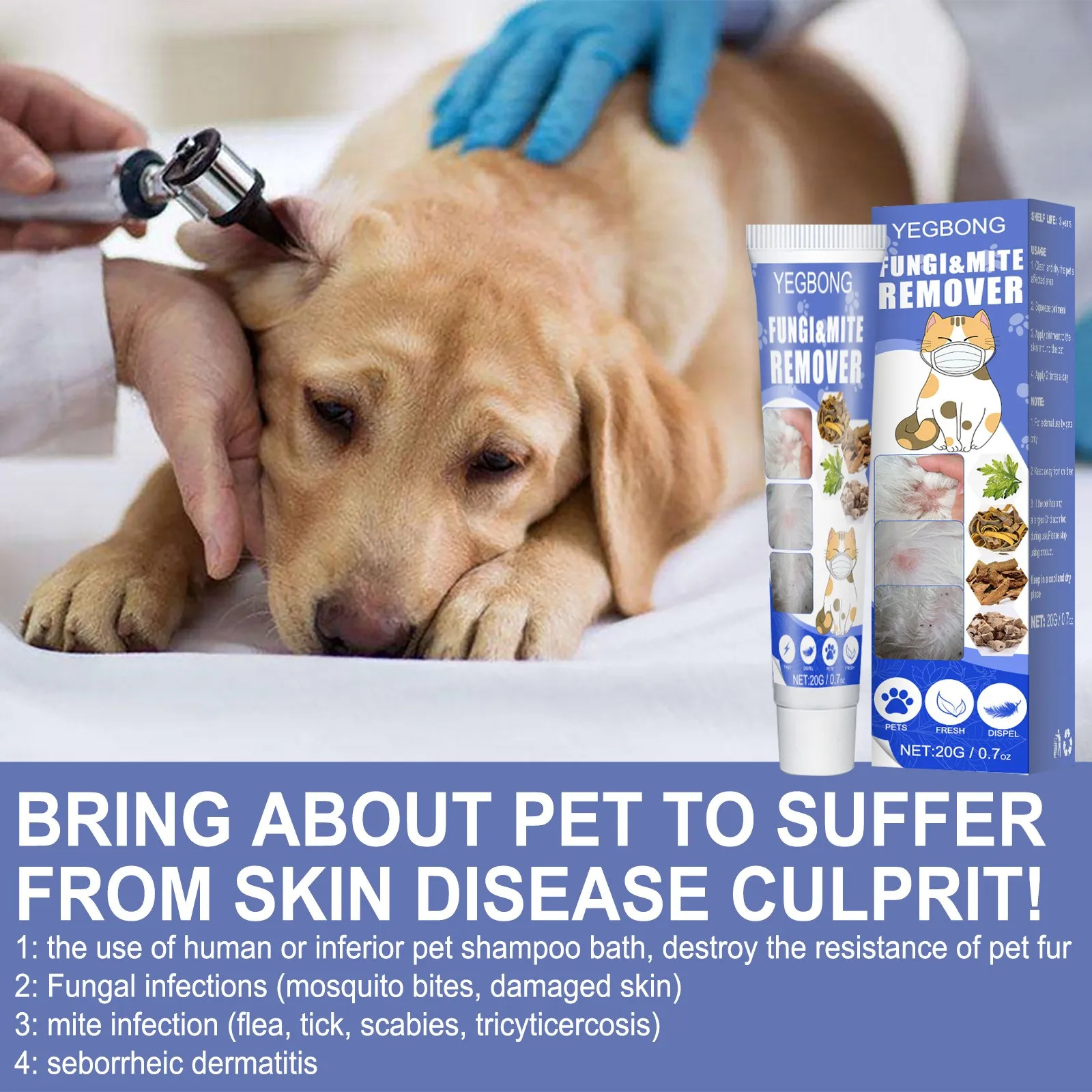 Pet Mite Removal Ointment Pet Dog Skin Anti-Itch Cat Fungus Removal Mite Ringworm External Care