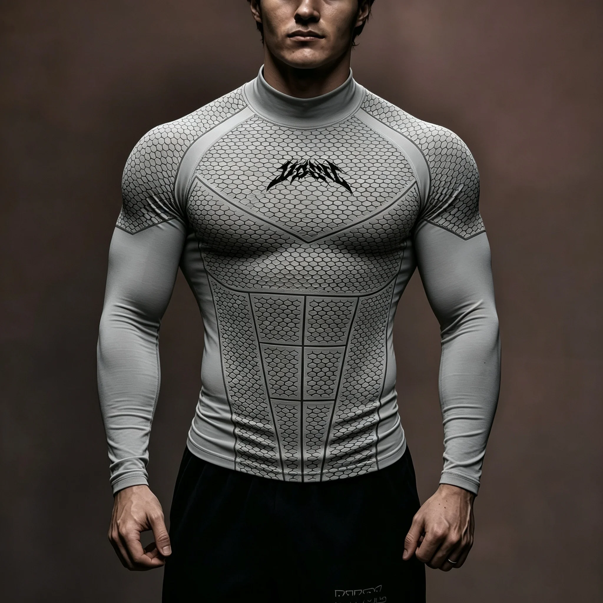 Herren Kompressions-Langarmshirt mit Halbrollkragen, Wabenmuster, schnelltrocknend, für Fitness, Training, Laufen und Sport – Detail 4