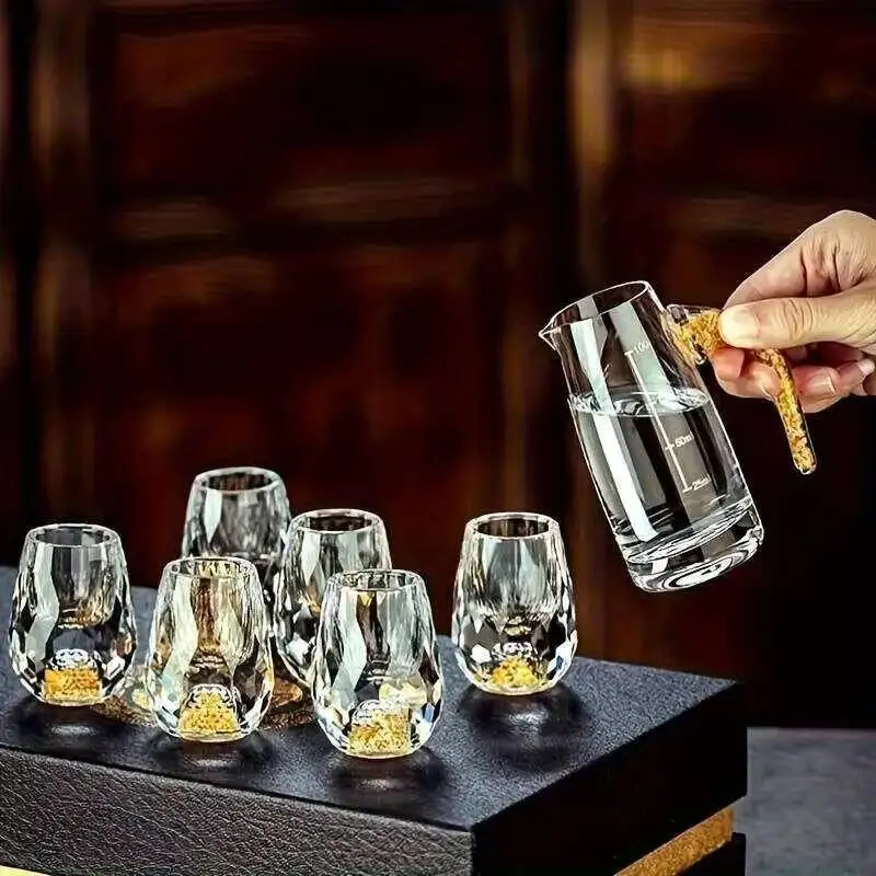 

2Pcs/6Pcs Luxurious Crystal Golden Foil Shot Glass, 0.5Oz/15Ml, Exquisite Handcrafted Spirits Glasses For Whiskey, Vodka Cup