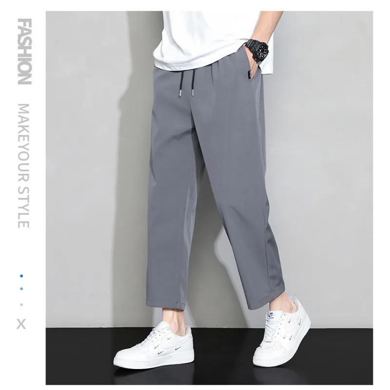 الرجال الرياضة التجفيف السريع تنفس السراويل اليومية غير رسمية الرجال الصيف الحرير الجليد رقيقة السراويل مطاطا الرباط طماق وزرة