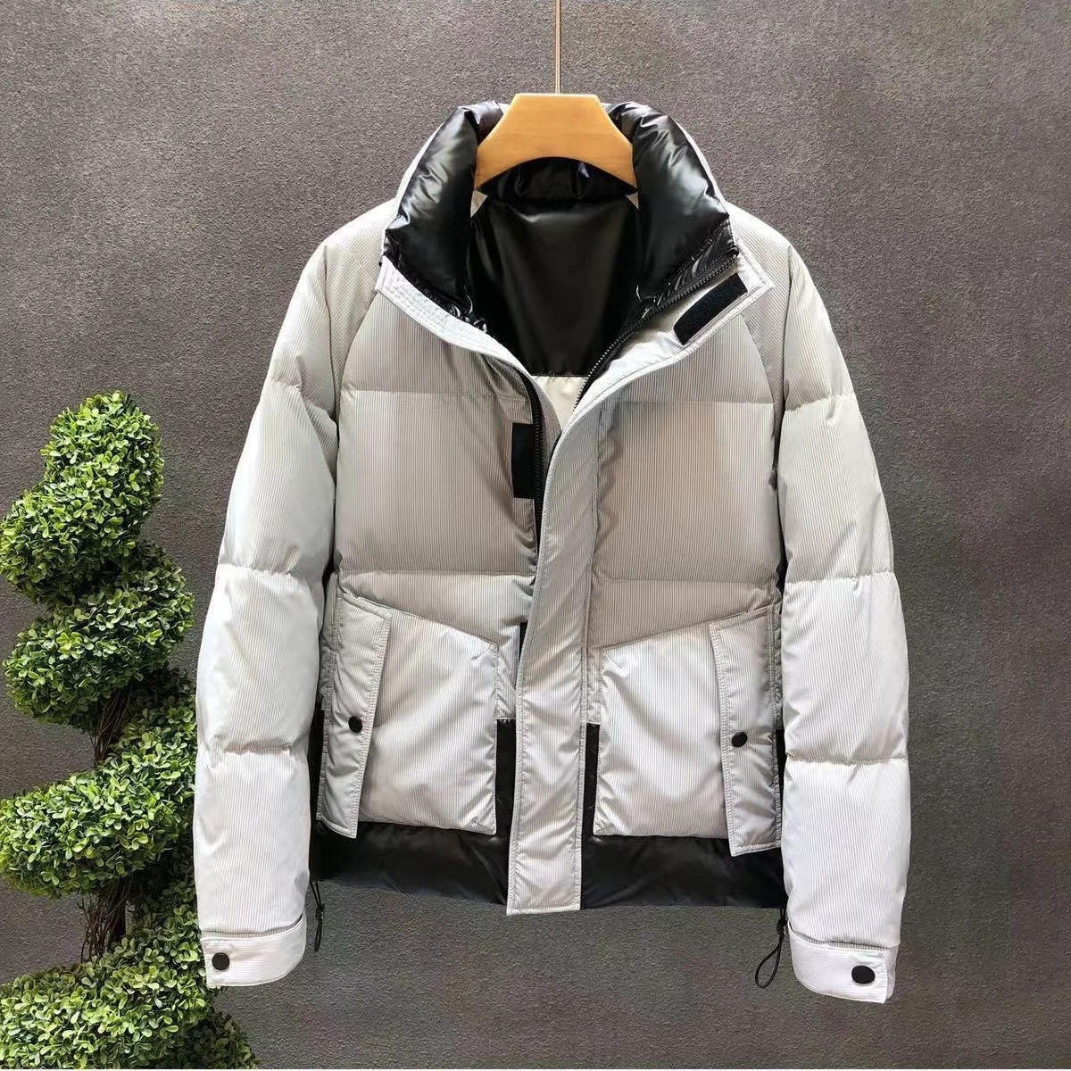 Piumino per uomo moda invernale 2023 Hip Hop Patchwork colletto alla coreana maschio bianco piumino d'anatra addensato cappotto giacca di tendenza calda