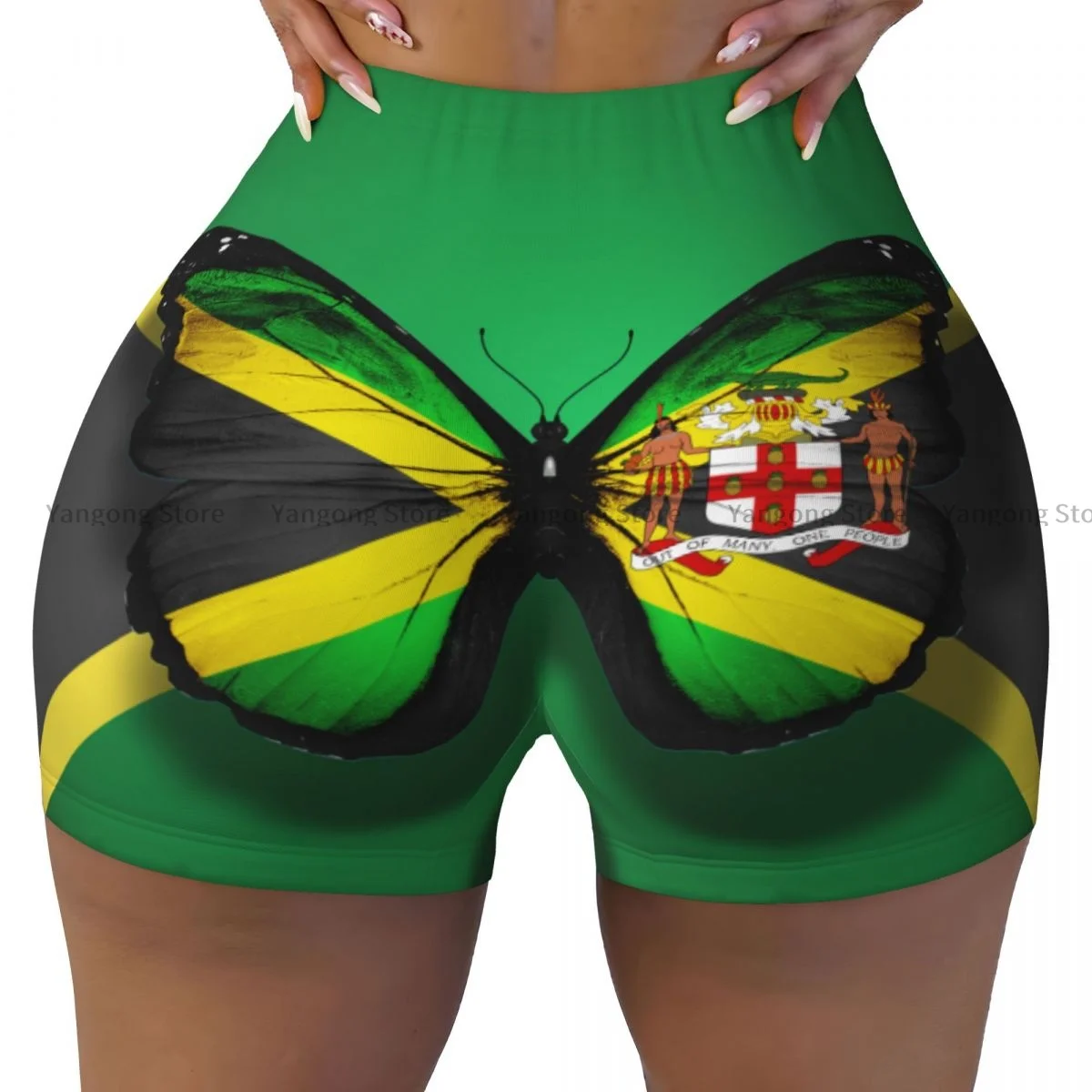 

Push Up Short Elasticity Scrunch Butt Jamaica Flag Butterfly Running Shorts Sports Shorts Womens Clothes Gym