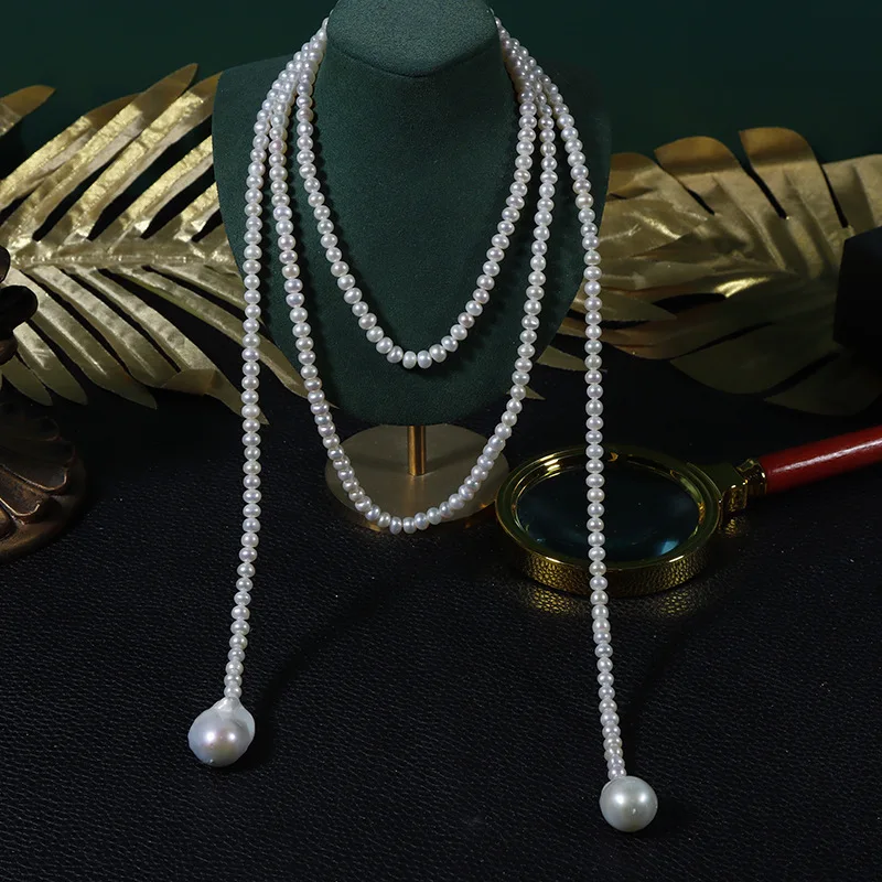 Baroque Freshwater Pearl Necklace Women, Multi-Layer Long Sweater Chain