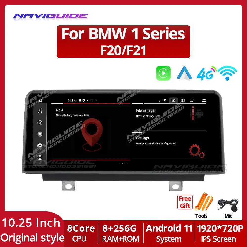 

NAVIGUIDE 10.25'' 1920*720P Car Radio Android 11 8+256G For BMW 1 Series F20 F21 2011-2016 CIC System with Carplay Screen Player