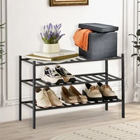 Zapatero de bambú apilable de 2/3 niveles |   Almacenamiento independiente para entrada y pasillo |   Organizador de armario resistente (negro)