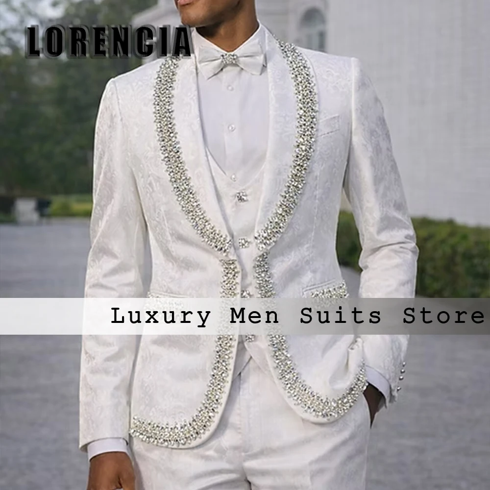 

Элегантные мужские костюмы из жаккарда, 3 предмета, с шалевым воротником, для жениха, на свадьбу, для выпускного вечера, индивидуальный пошив, пиджак, брюки, одежда для мужчин