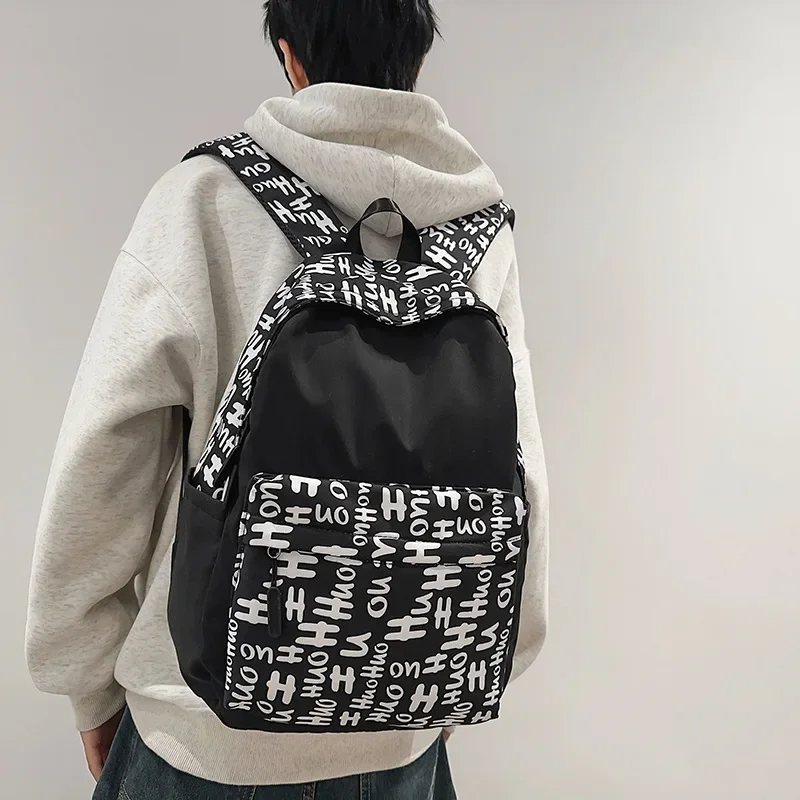 2025 Trendy American Letter Backpack Water-Resistant Laptop Bag for Teens School College Casual Daypack High Capacity Rucksack