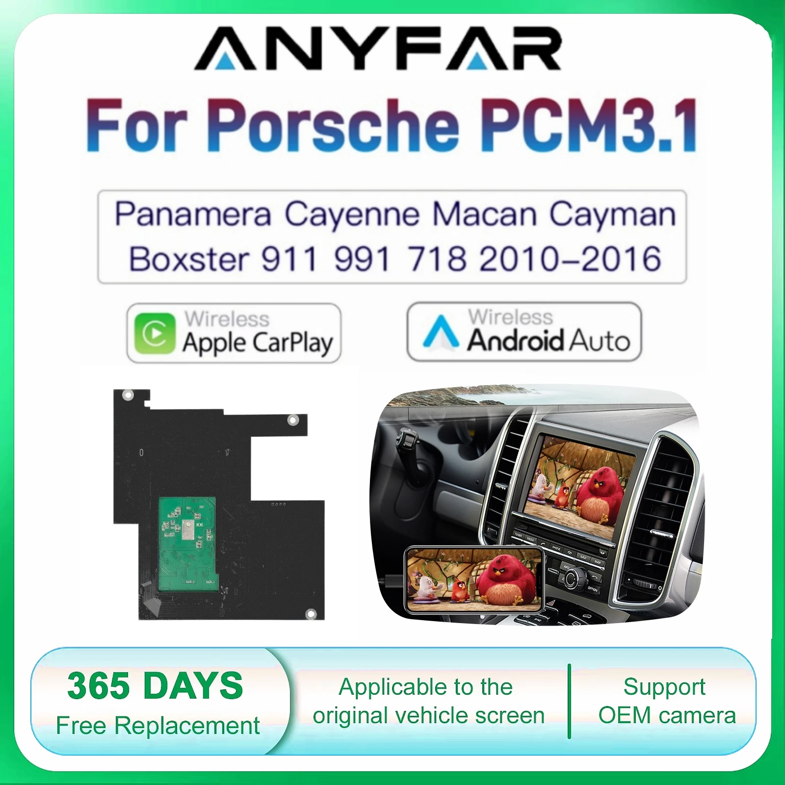 ANYFAR Wireless CarPlay Android auto For Panamera Cayenne Macan Cayma 911 918 PCM 3.1 Support Mirror Link AirPlay Camera