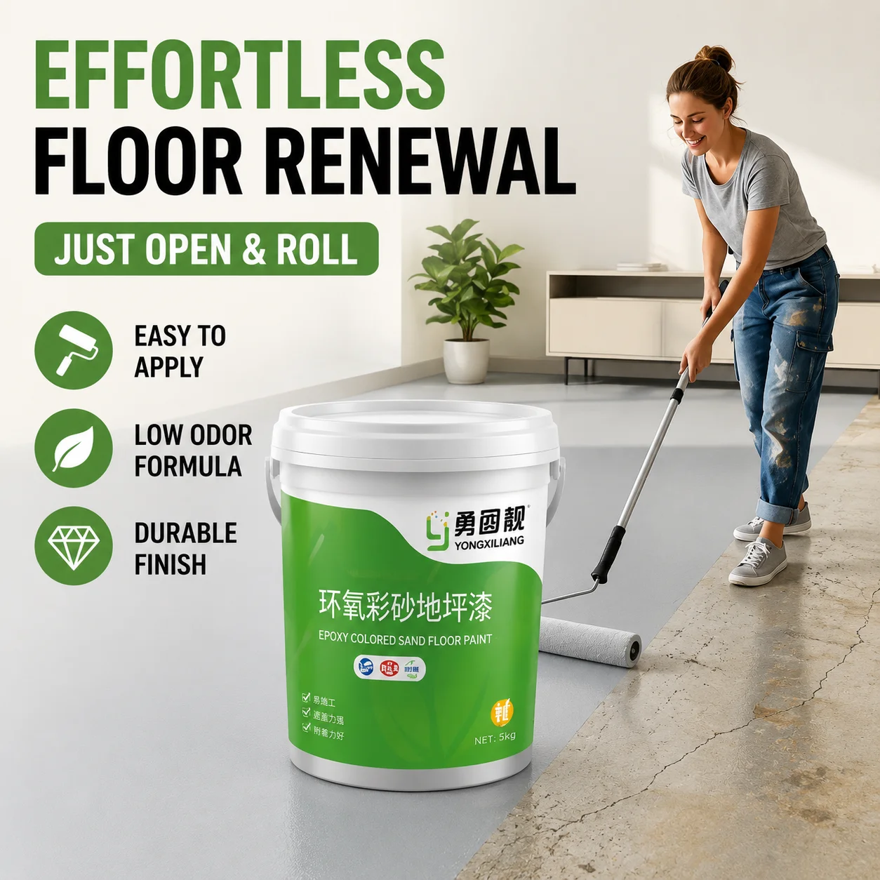 1 Pc Marble Self-leveling Floor Paint Long-lasting Wear-resistant Epoxy Colored Sand Floor Paint for Indoor Outdoor Easy To Use