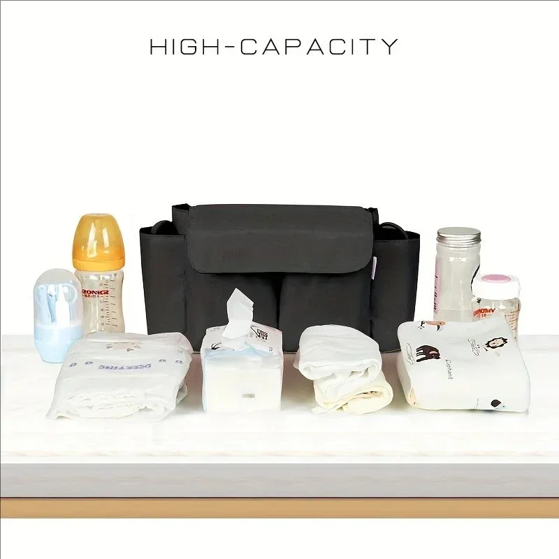 حقيبة سفر ذات سعة كبيرة لعربة الأطفال، رف زجاجات، حقيبة بول لعربة الأطفال، ملحقات عربة الأطفال