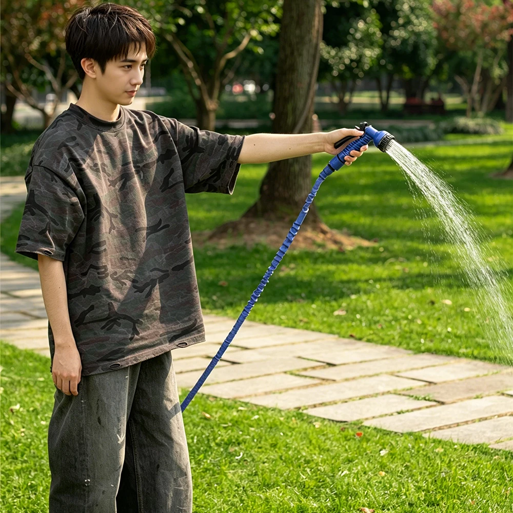 25FT-75FT Ausziehbarer Magischer Gartenschlauch mit 7-Sprüh-Wasserpistole und Schaumkanne, Flexibles Hochdruckrohr für Autowäsche und Außenreinigung – Detail 6