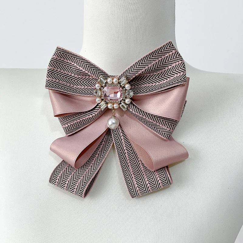 Koreanische Multi-schicht Stoff Bogen Brosche Strass Kristall Hemd Kragen Pins für Frauen Mode Bowknot Schmuck Zubehör – Detail 4