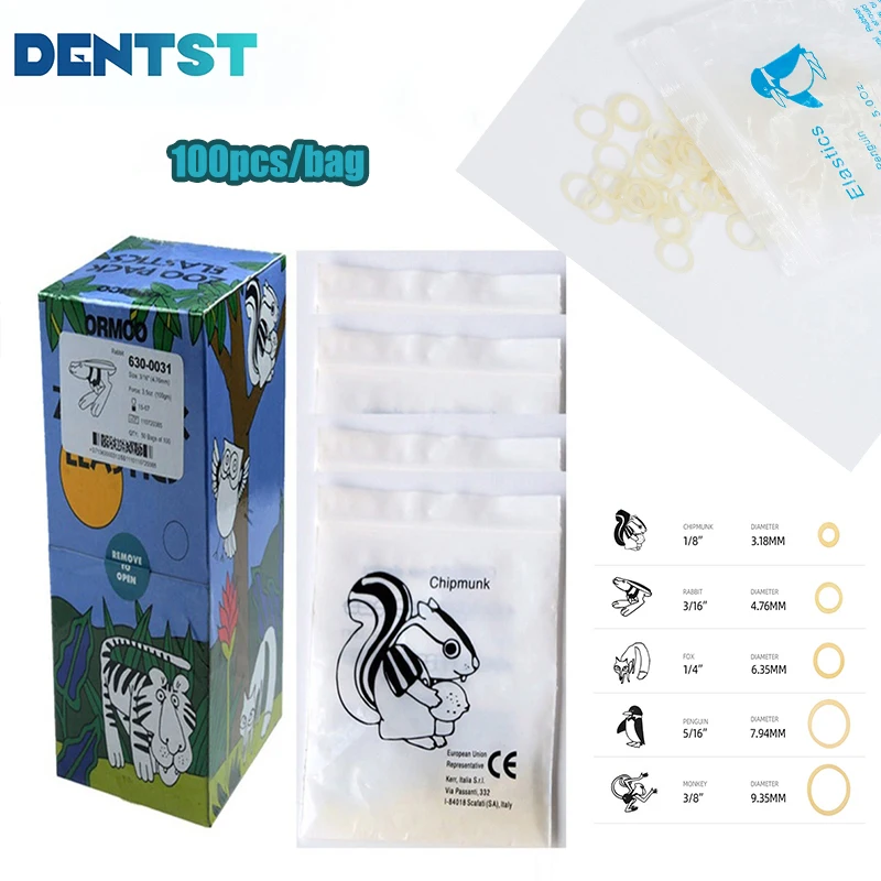 100pcs/Bag Dental Orthodontic Elastics Ring High Quality Rubber Band Zoo Park Dental Elastic Band 5 Sizes Dental Material