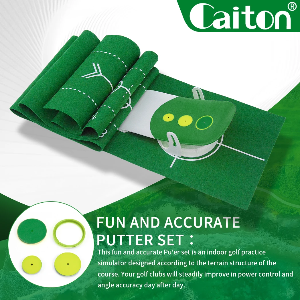 Caiton Golf Putting Mat: Portable Foldable Design, 6 Adjustable Slopes, Realistic Indoor Green with Auto Ball Return