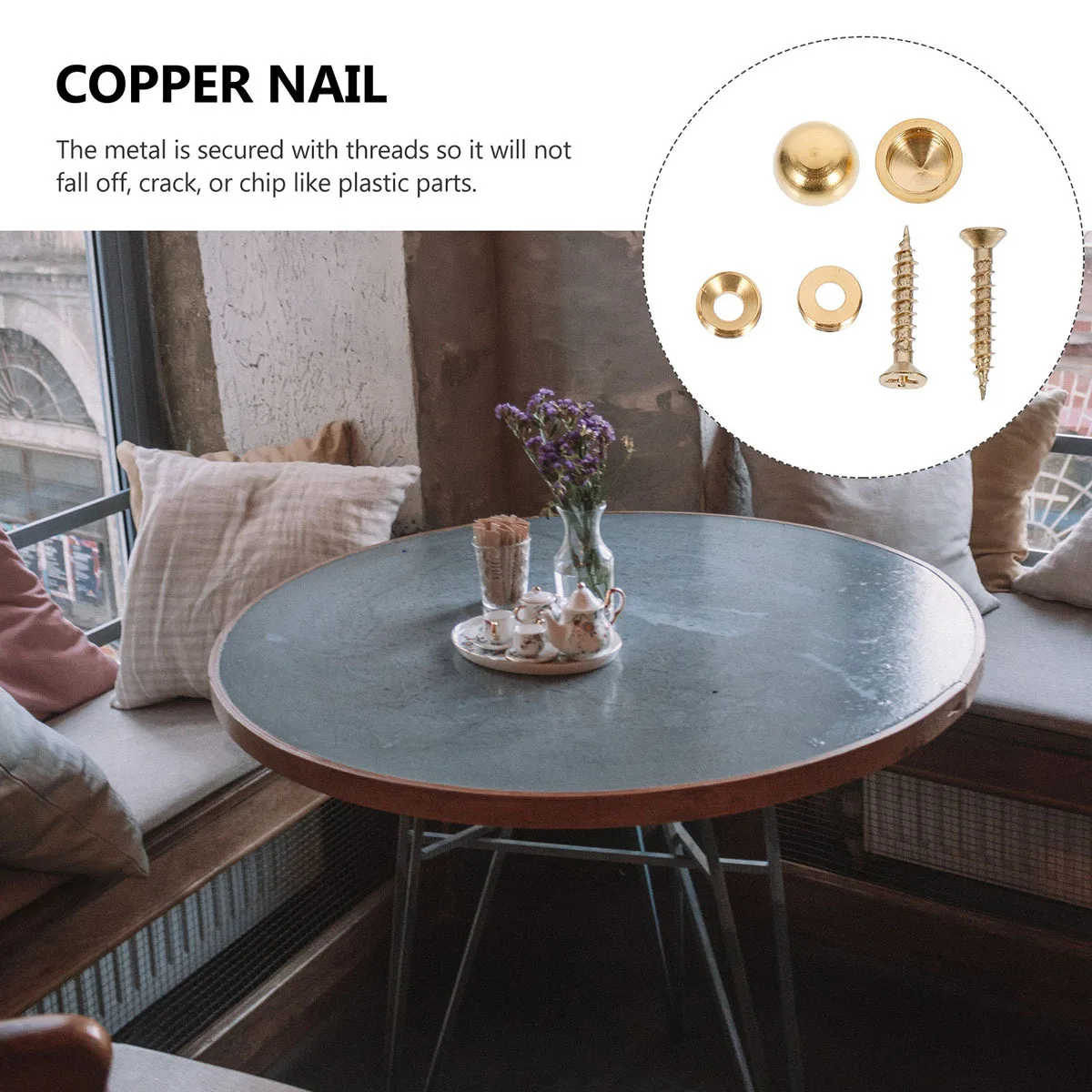 

16pcs Thickened Copper Mirror Screw Nail Self-Tapping For Furniture Glass Wooden Board Fixing Hardware Fastener