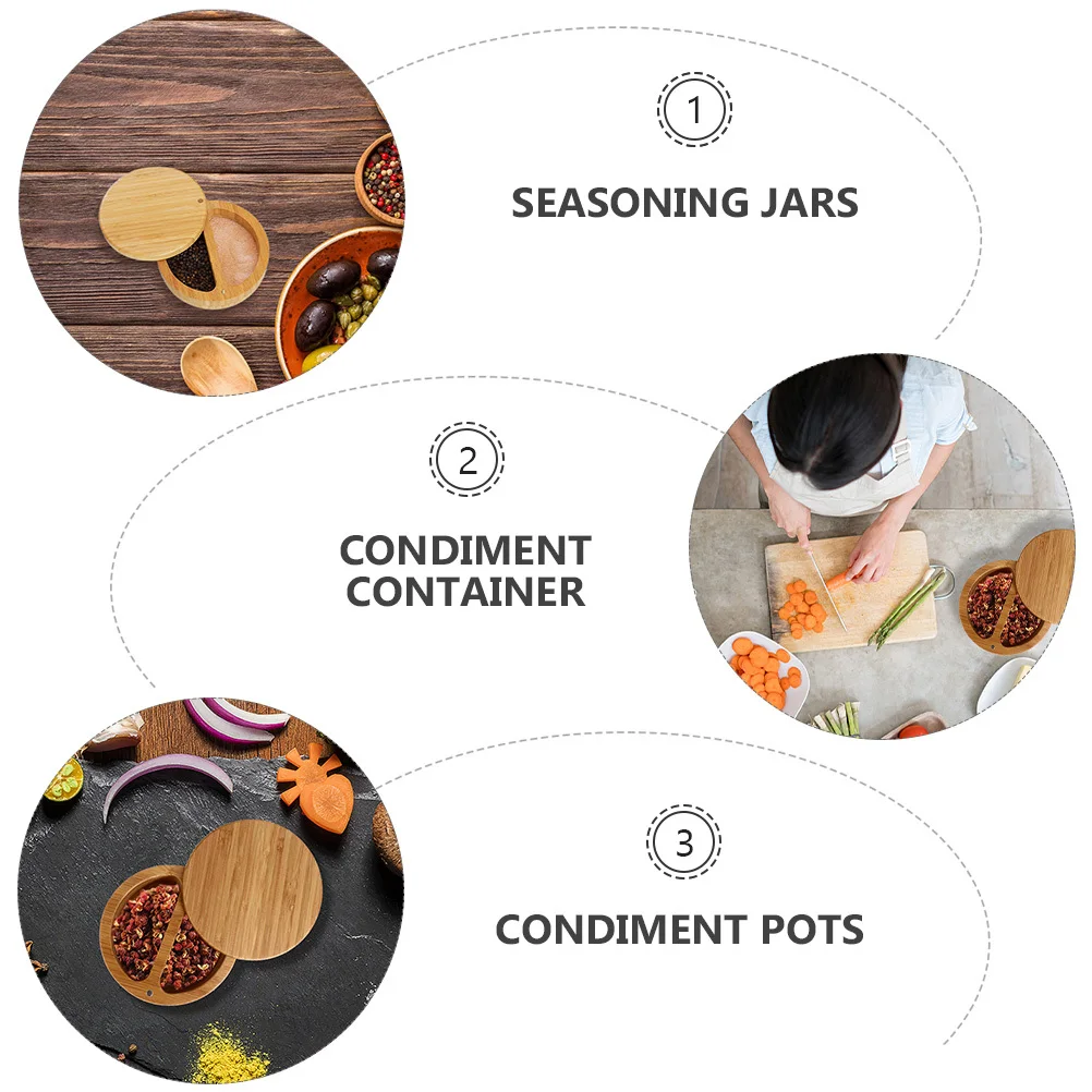 

Spice Jar Seasoning Storage Pot Salt Container Kitchen Double Condiment Pots Bamboo Jars