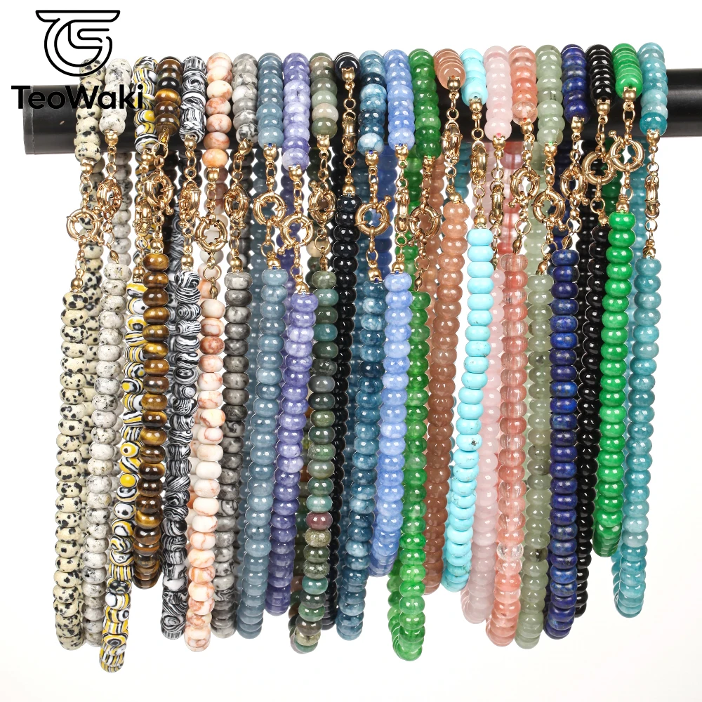 TeoWaki Natural Stone 5x8mm Abacus Bead Necklace 40cm Lucky Gemstone Jewelry for Men Women, Prosperity Wisdom Gift Anniversary