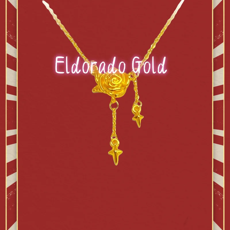 

9999 real glod "Midsummer Night Rose" starlight rose necklace, flower neck chain and collarbone chainValentine's Day gifts for