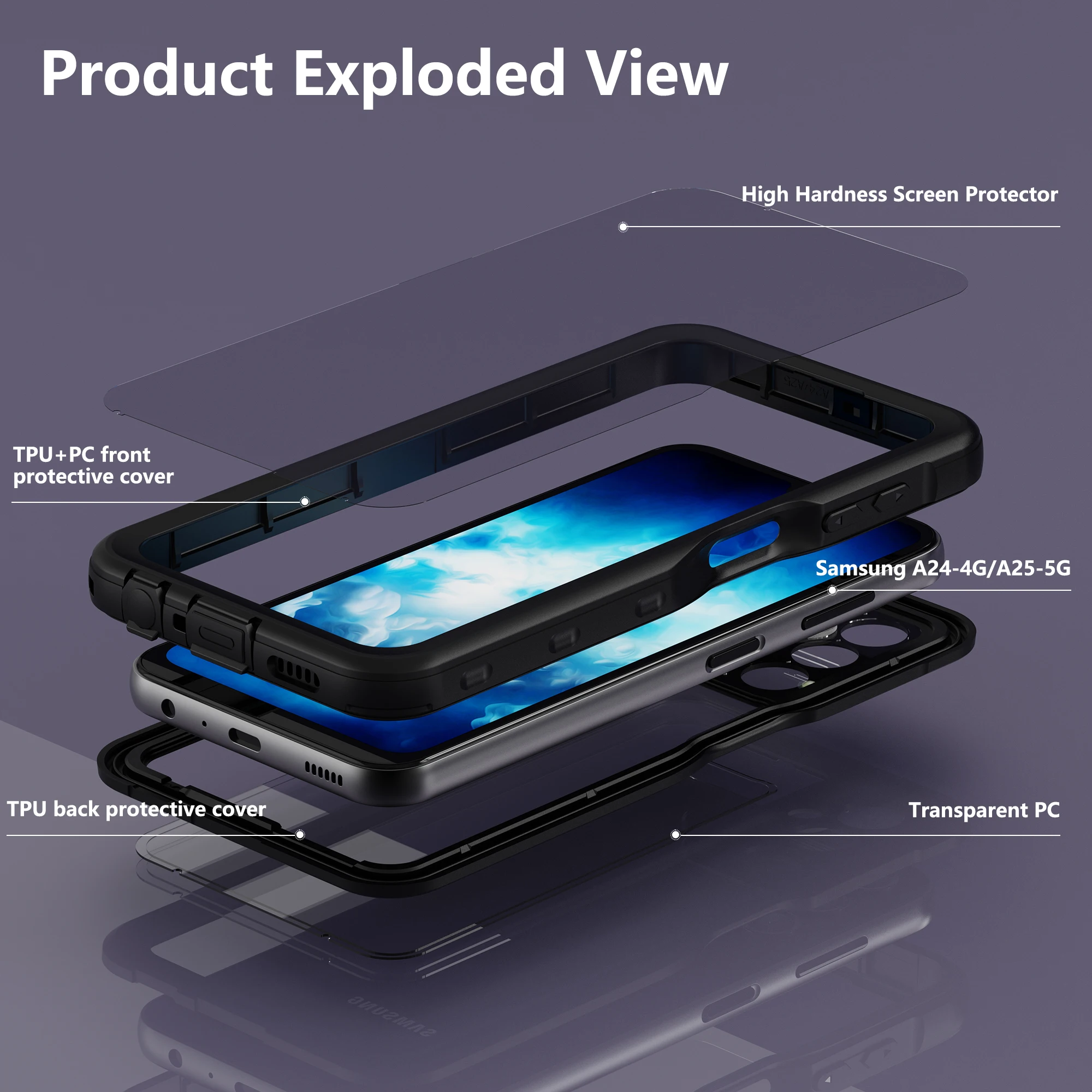 Imagem -02 - Cobertura à Prova de Choque de Proteção Total para Samsung Estojo Impermeável Galaxy A42 A72 A14 A15 A32 A52 A24 A25 A23 A53 A03s Ip68