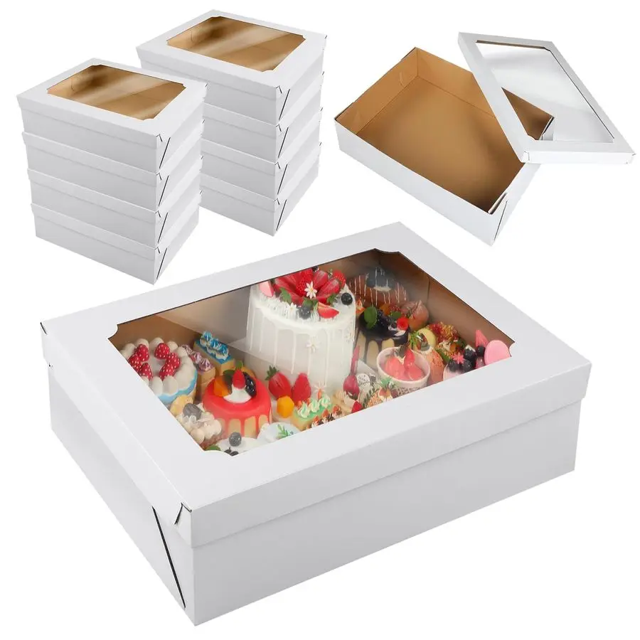 

10 Pcs Half Sheet Cake Boxes with Window 14x19Inch Bakery Boxes Cardboard Rectangle Cake Packaging Boxes for Donuts Cupcakes Bak